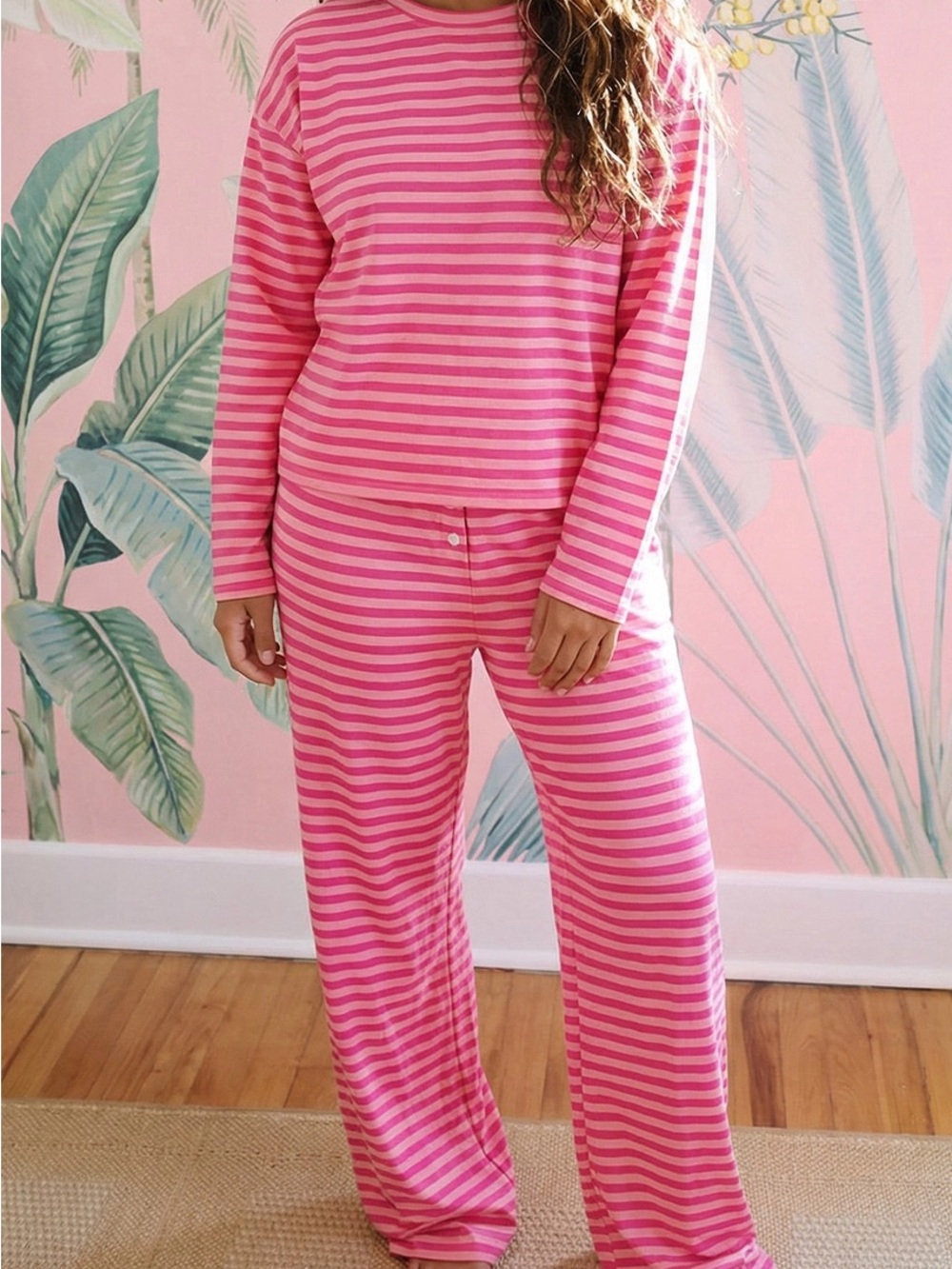 Pink Striped Women's Long Sleeve/Pants 2pc Set